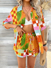 Hazel Blues® |  Devine Printed Collared Neck Half Sleeve Top and Shorts Set