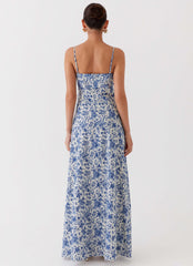 Angelina Linen Maxi Dress Blue Paisley