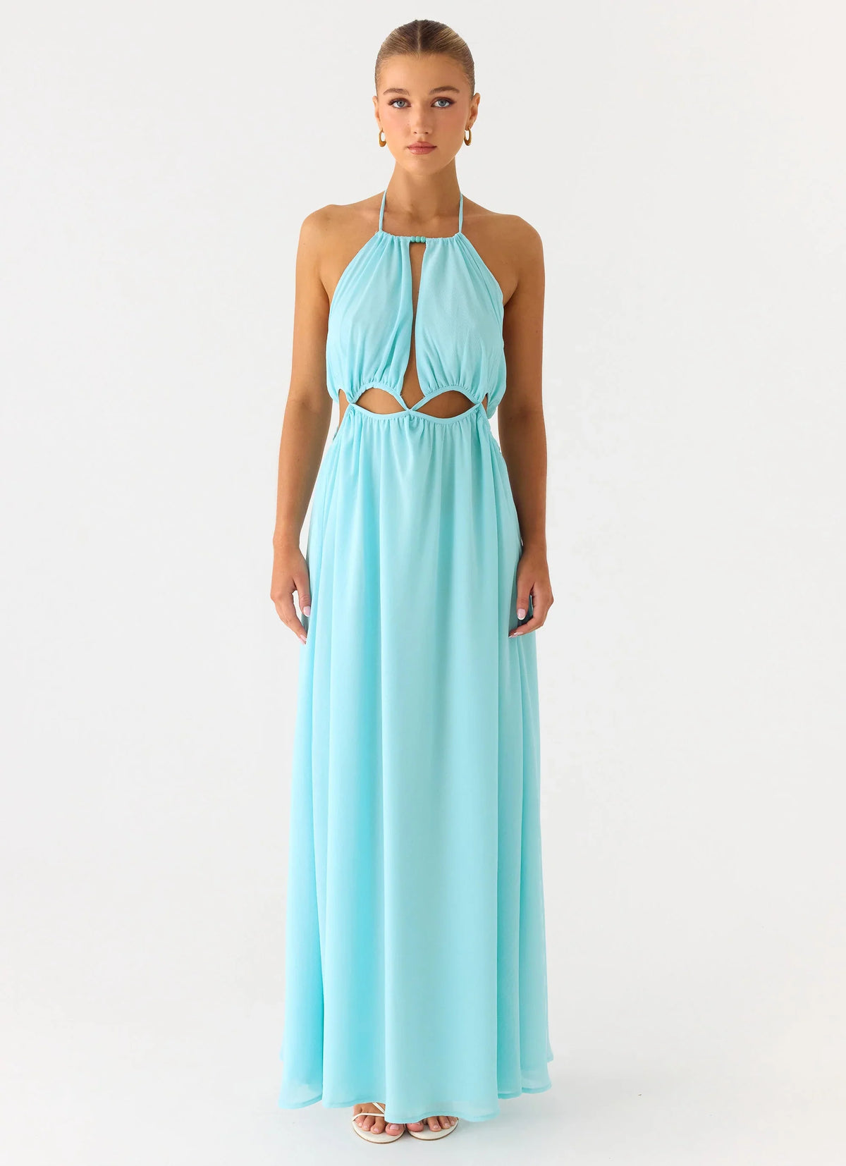 Ardenzelle Chiffon Halter Neck Maxi Dress Turquoise