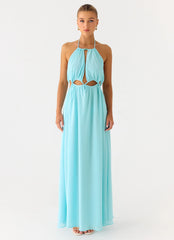 Ardenzelle Chiffon Halter Neck Maxi Dress Turquoise
