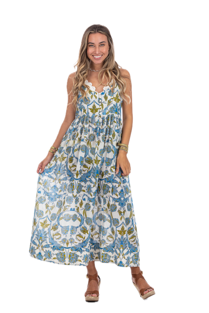 Felicia Jamewar Blue Long Summer Dress