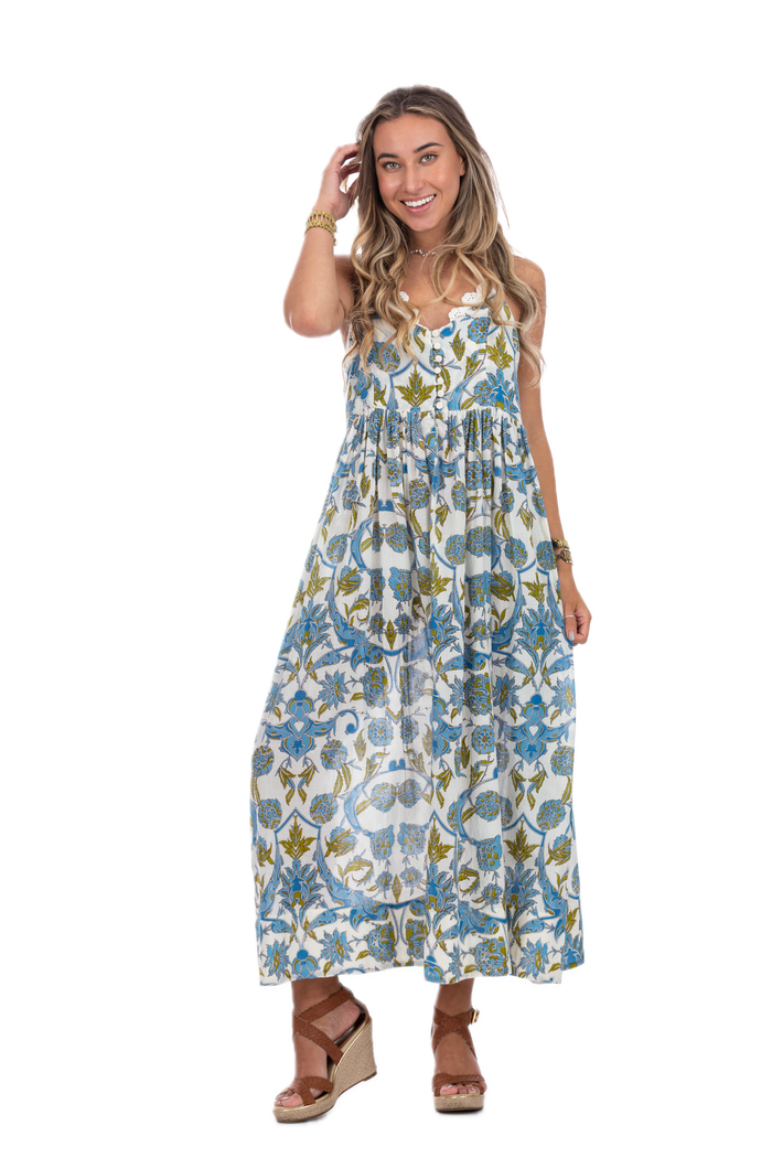 Felicia Jamewar Blue Long Summer Dress