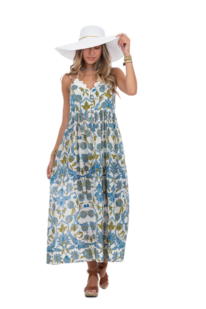 Felicia Jamewar Blue Long Summer Dress