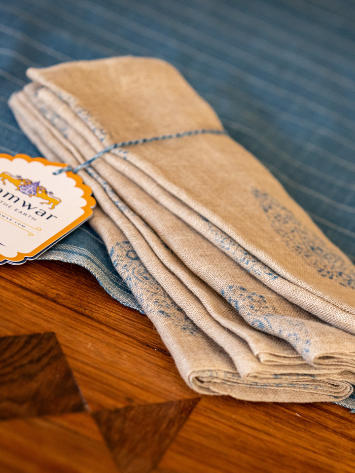Henna Blue Sheer Linen Napkin Set