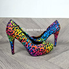 Neon Rainbow Leopard High heels