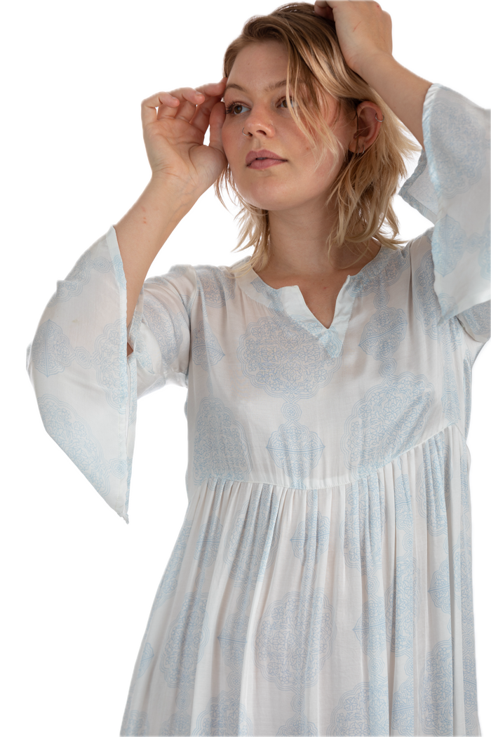 Pale Blue Manali Medallion Viscose Dress