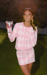 Cher Cardigan ~ Pink Argyle Knit