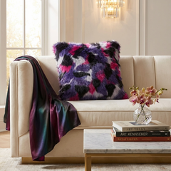 Plutus Green, Purple, Blue Northern Lights Animal Faux Fur Luxury Throw Pillow