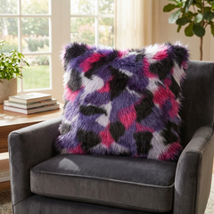 Plutus Green, Purple, Blue Northern Lights Animal Faux Fur Luxury Throw Pillow
