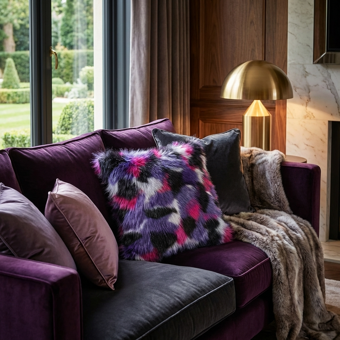 Plutus Green, Purple, Blue Northern Lights Animal Faux Fur Luxury Throw Pillow