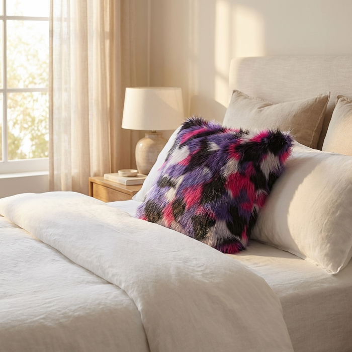 Plutus Green, Purple, Blue Northern Lights Animal Faux Fur Luxury Throw Pillow