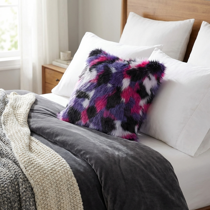 Plutus Green, Purple, Blue Northern Lights Animal Faux Fur Luxury Throw Pillow