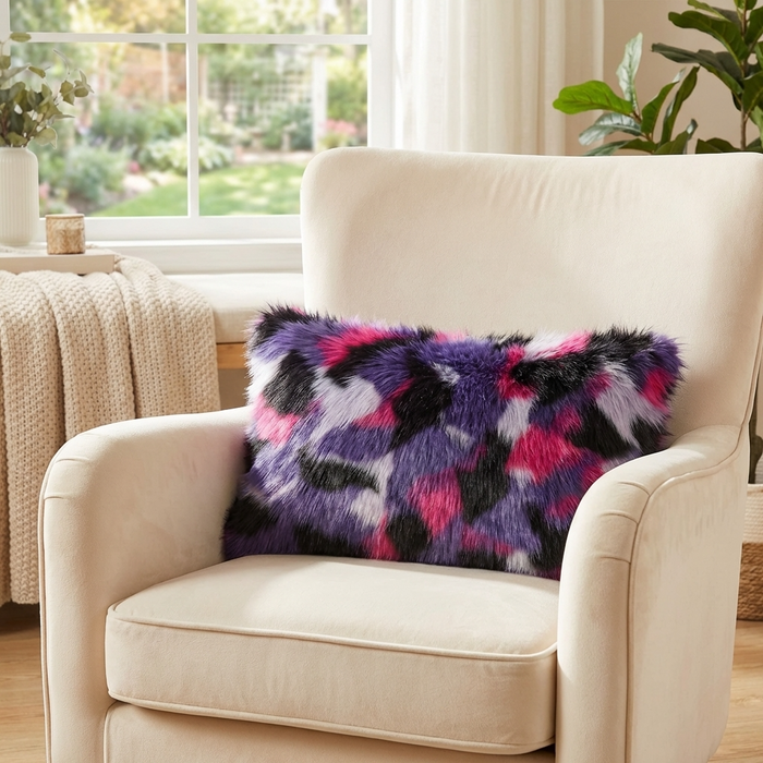 Plutus Green, Purple, Blue Northern Lights Animal Faux Fur Luxury Throw Pillow