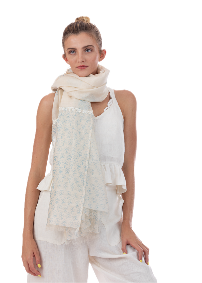 Provence Blue Silk Cotton Scarf