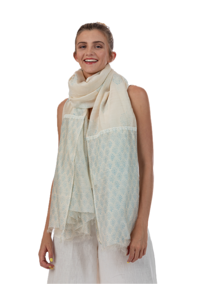 Provence Blue Silk Cotton Scarf