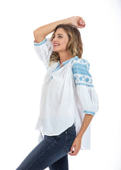 Salma Cornflower Embroidered Summer Blouse