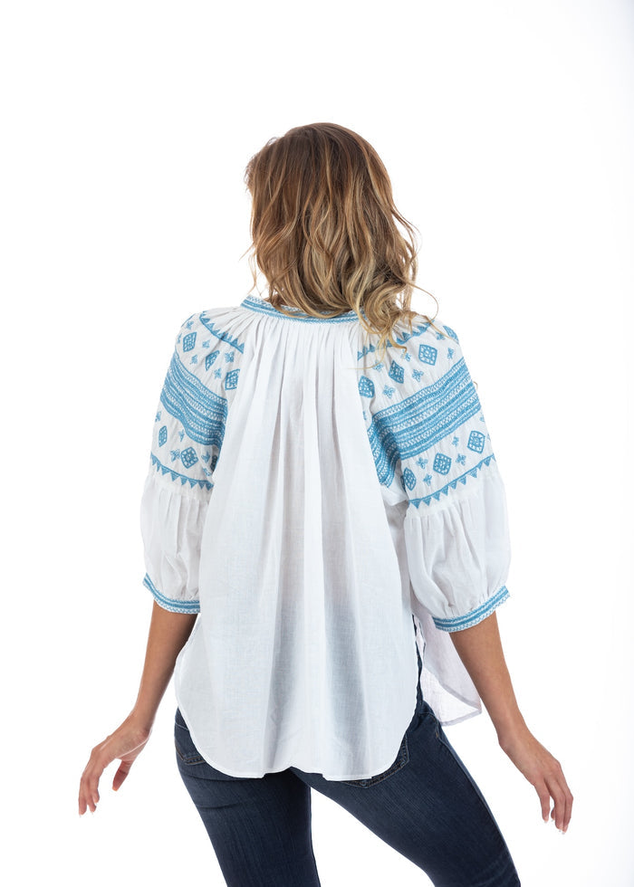 Salma Cornflower Embroidered Summer Blouse
