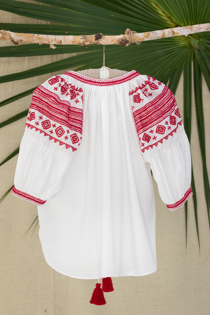 Salma Red Embroidered Summer Blouse