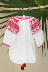 Salma Red Embroidered Summer Blouse