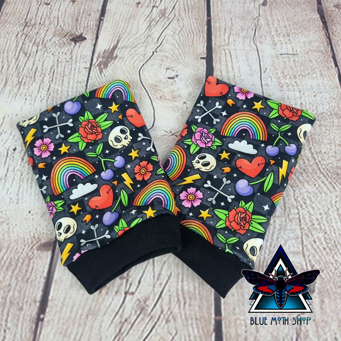 Skulls and Rainbows fingerless gloves